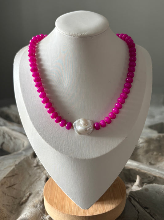 Fuchsia and Pearl Necklace