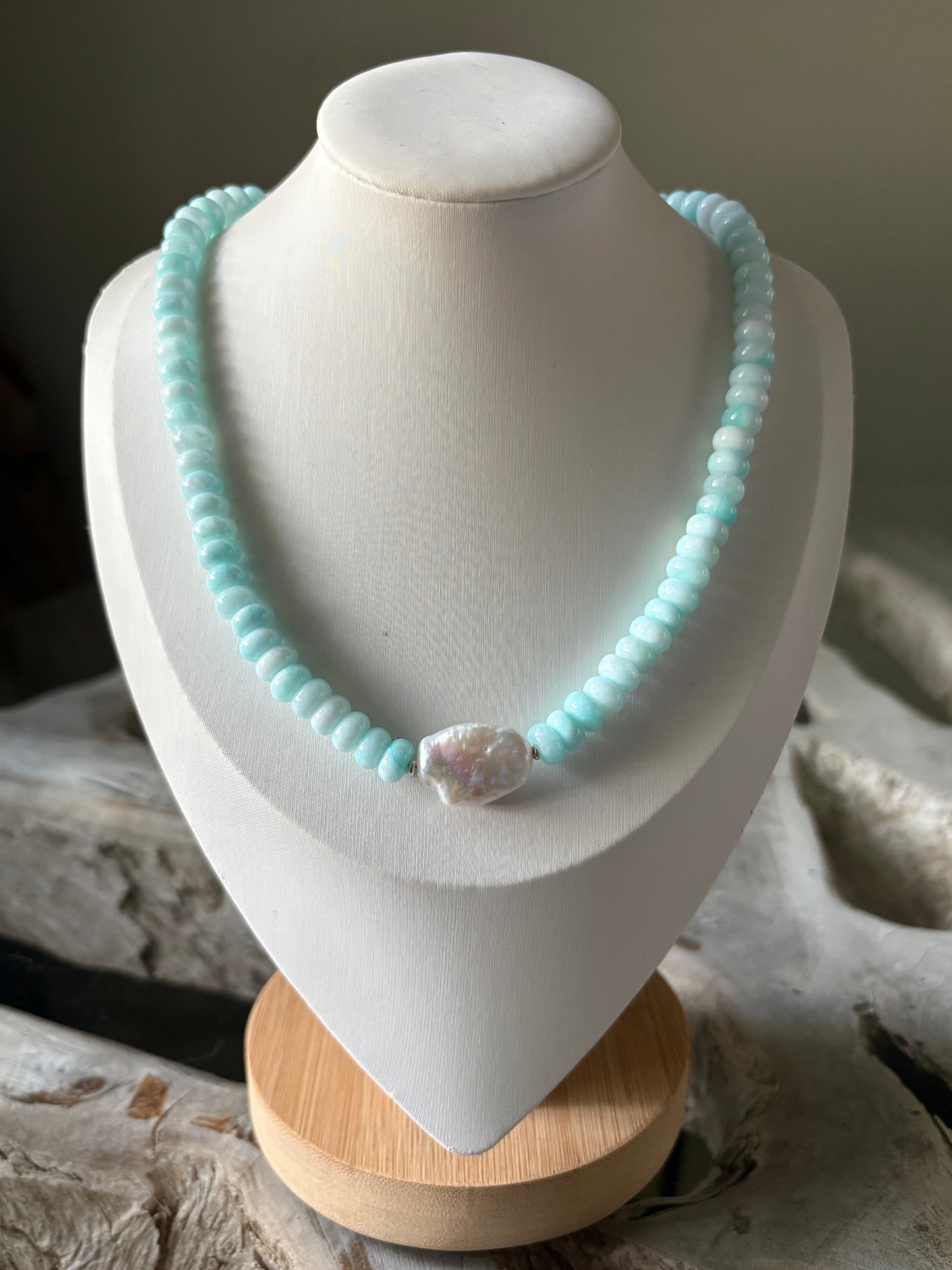 Baby Blue Jade and Pearl Necklace