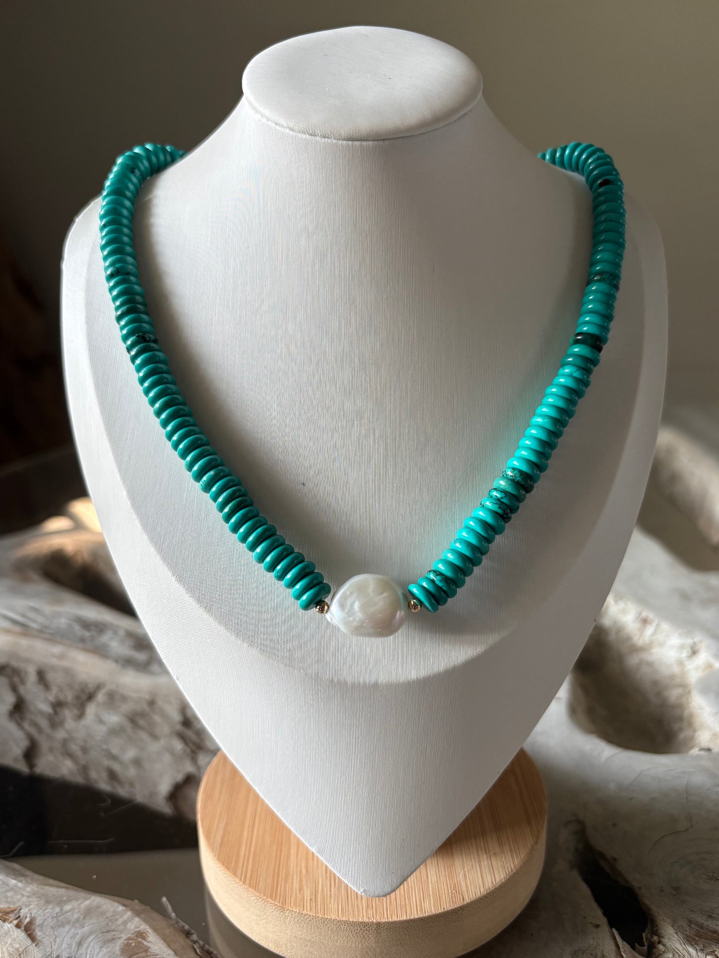 Magnesite Turquoise and Pearl Necklace