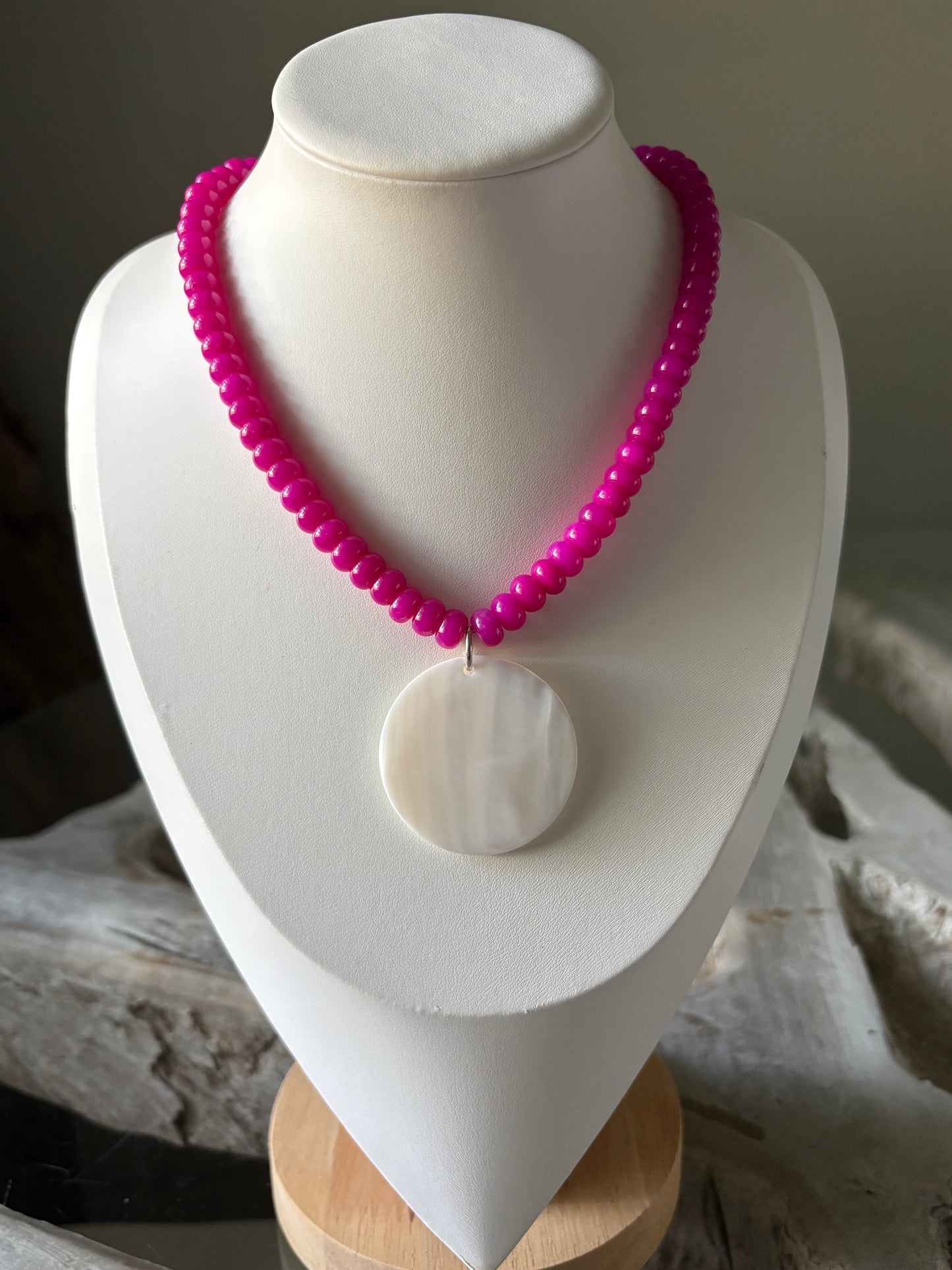 Fuchsia Jade with Mother of Pearl Necklace