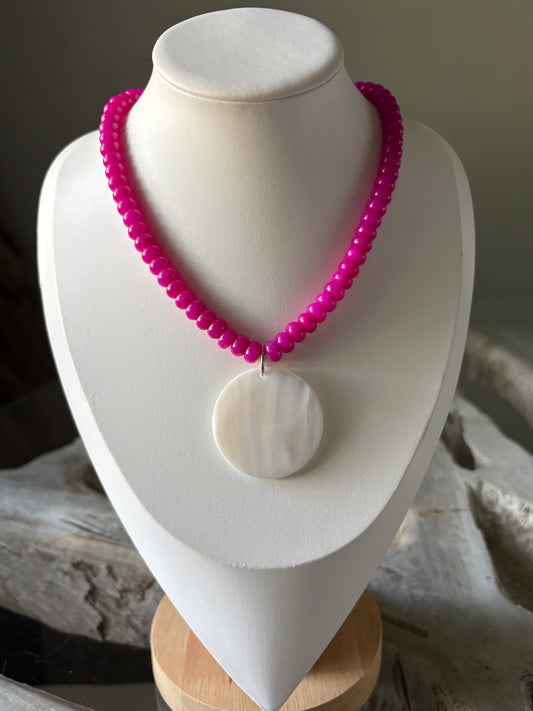 Fuchsia Jade with Mother of Pearl Necklace