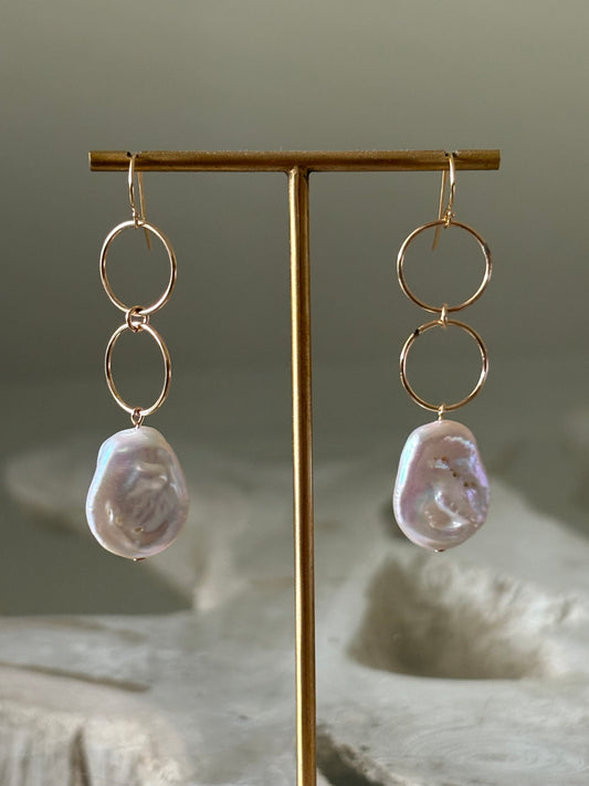 Gold Hoop and Pearl Earrings