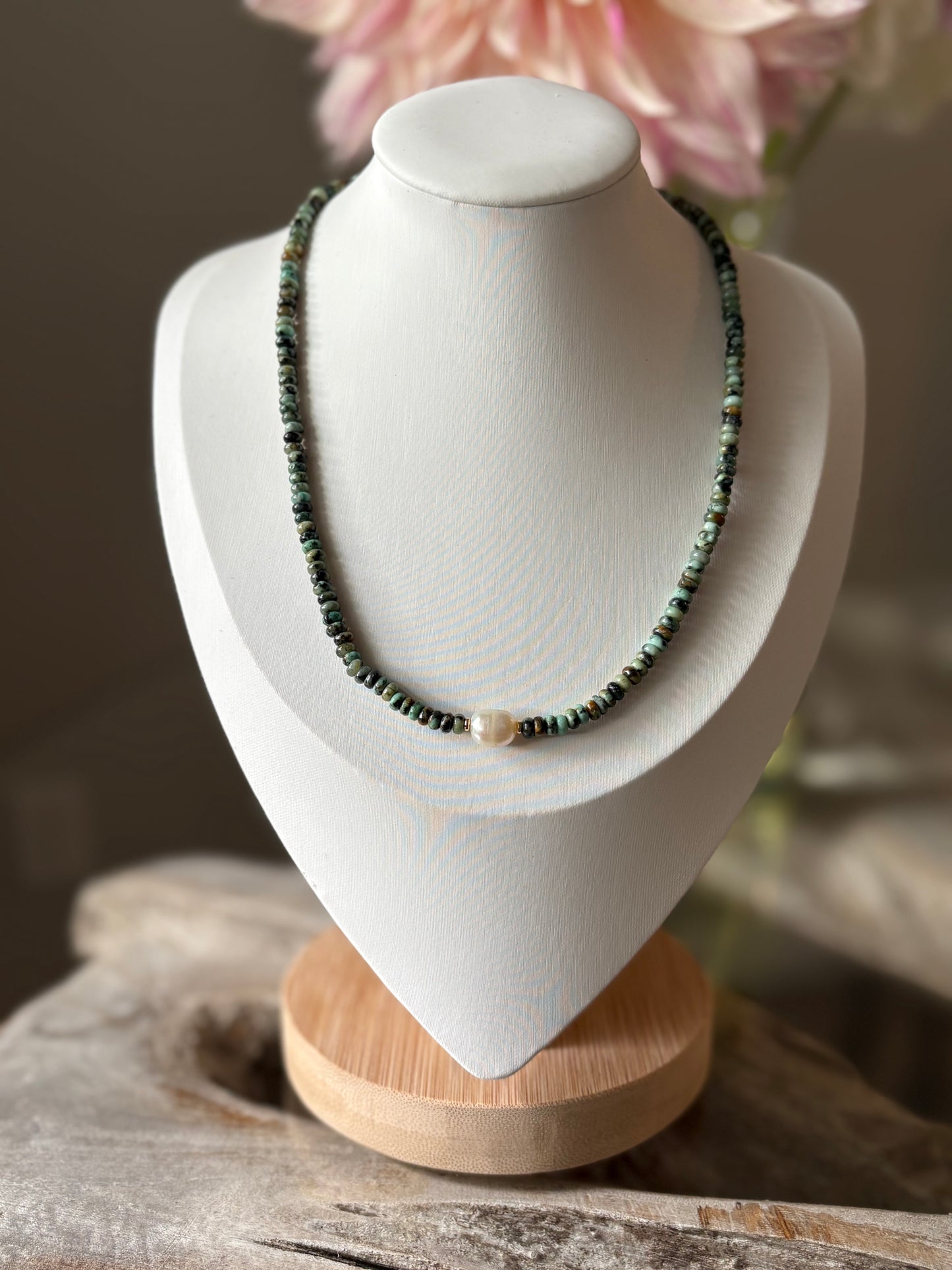 African Turquoise Pearl Necklace