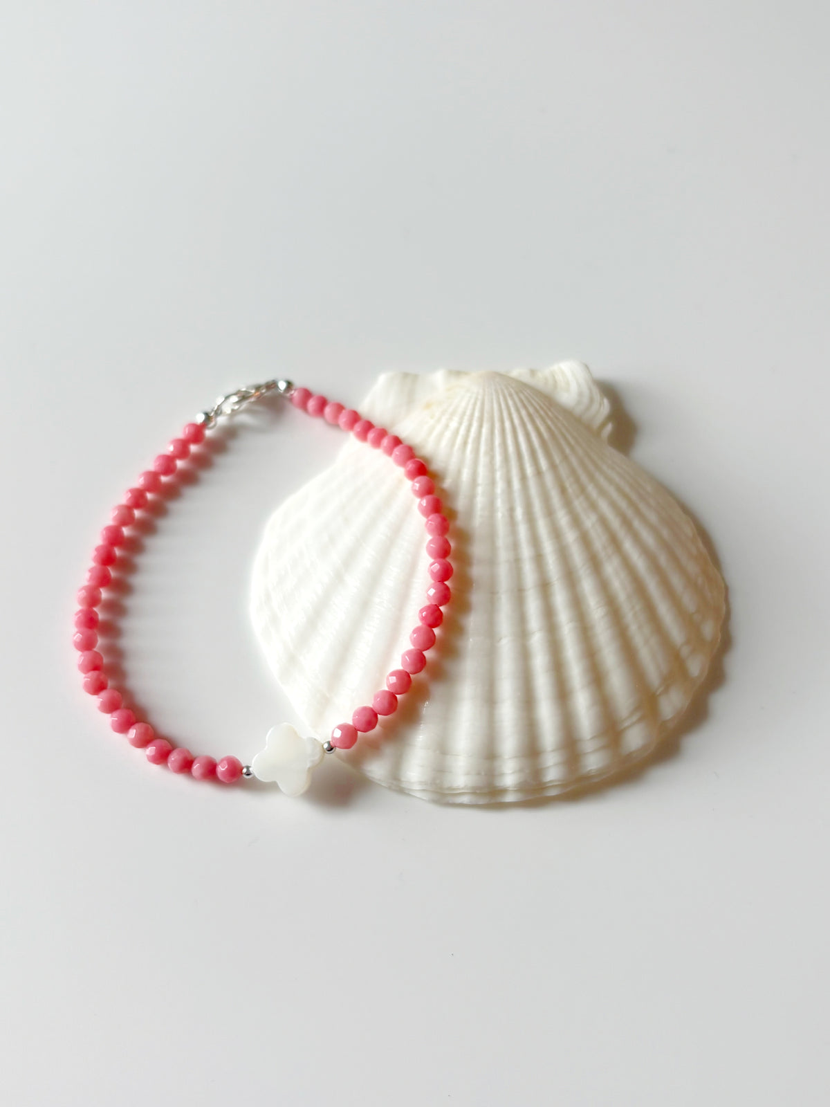 Pink Coral and Clover Bracelet