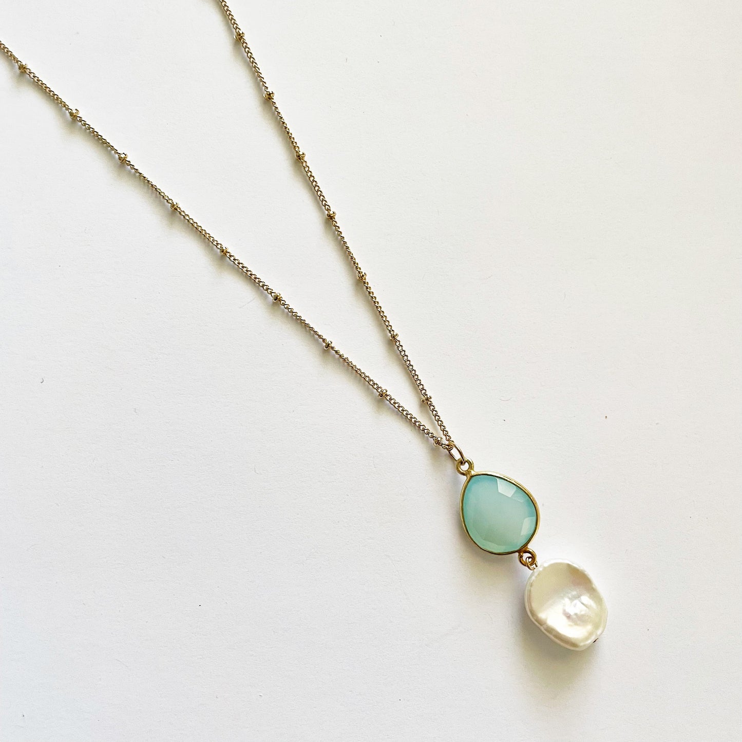 Aqua Chalcedony and Pearl Necklace