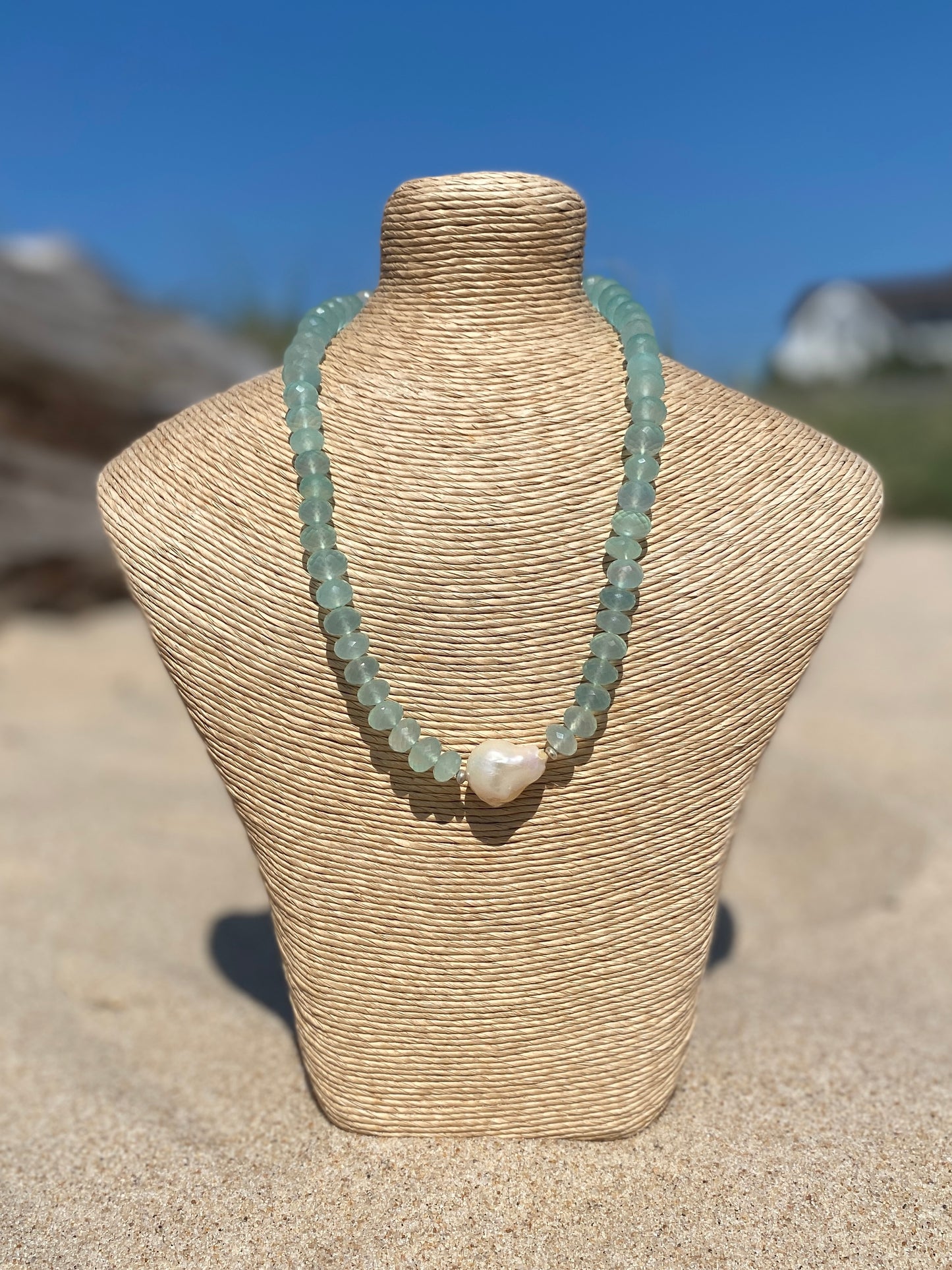 Aqua Chalcedony And X-Large Pearl Necklace