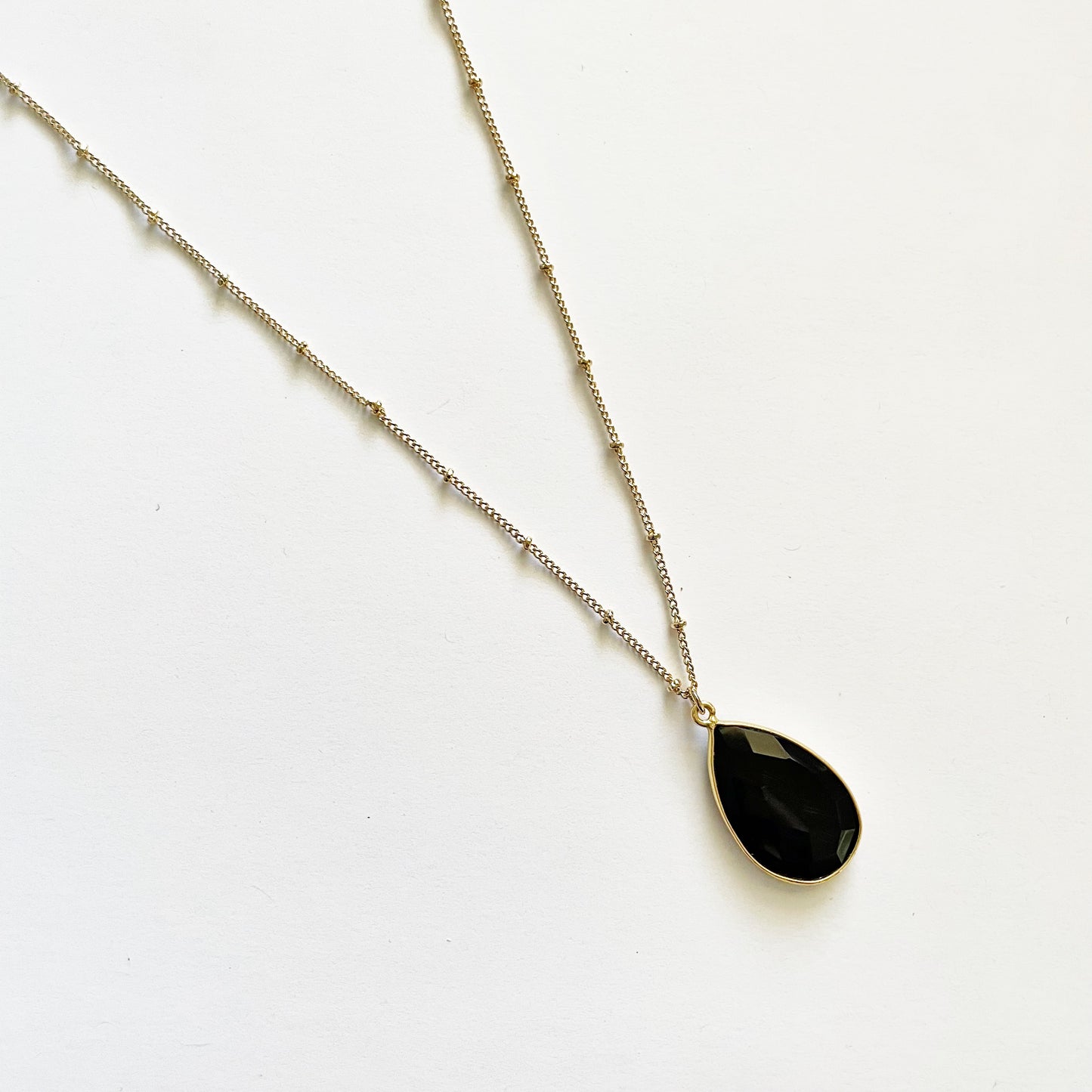 Black Chalcedony Pear Necklace