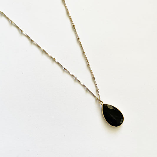 Black Chalcedony Pear Necklace