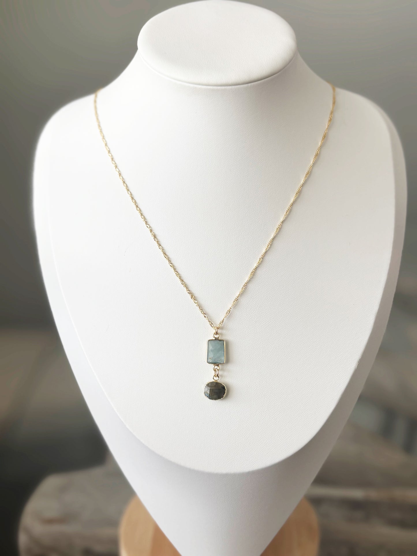 Aquamarine and Labradorite Chain Necklace