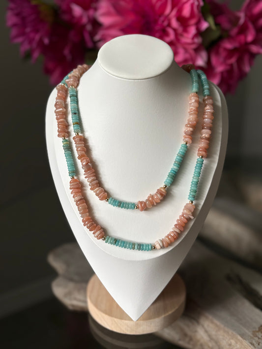 Peach Moonstone Amazonite Necklace