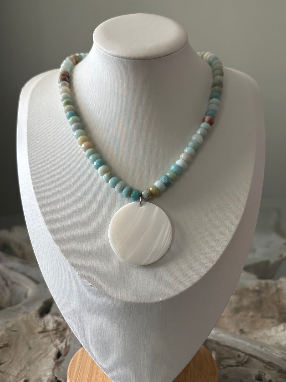 Faceted Amazonite and Mother of Pearl Necklace