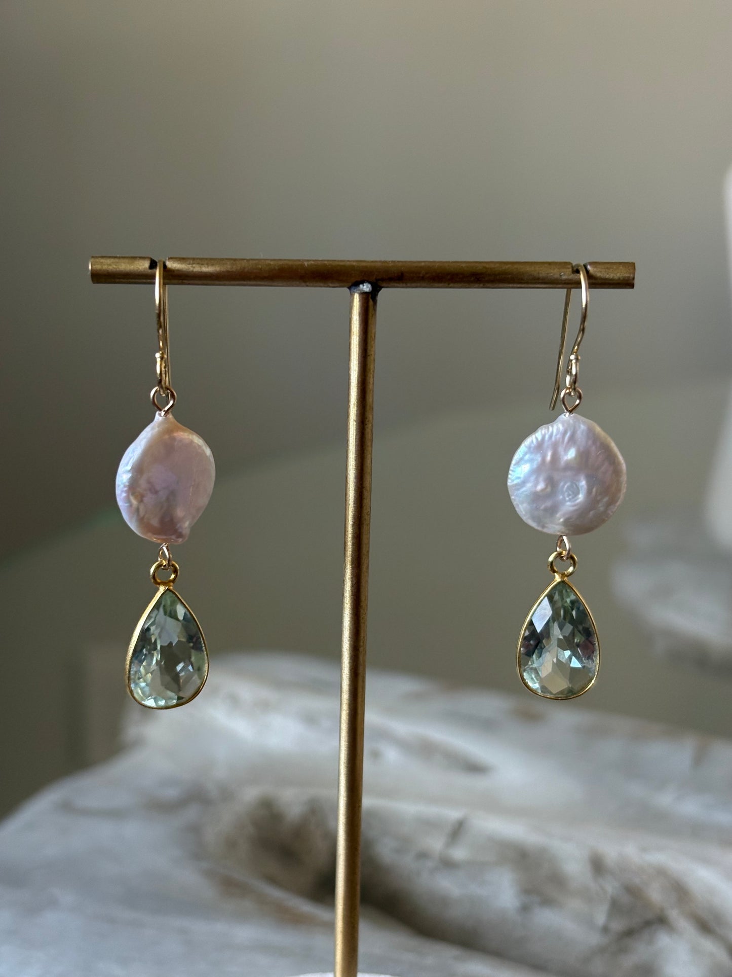 Prasiolite & Pearl Earrings