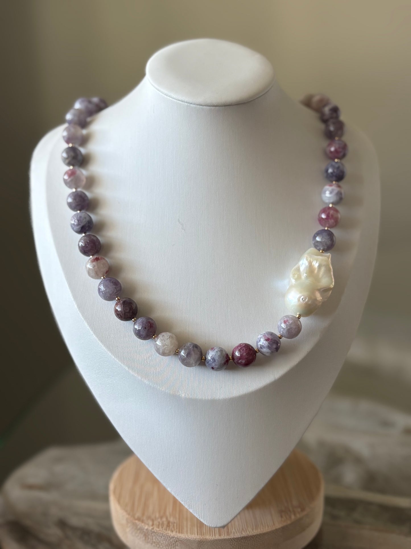 Purple Tourmaline and Pearl Necklace