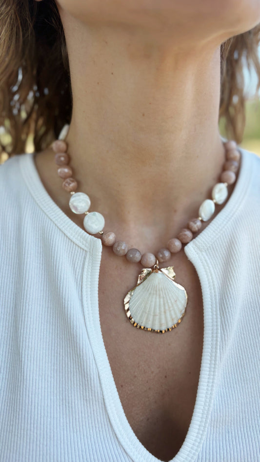 Peach Moonstone Shell Necklace