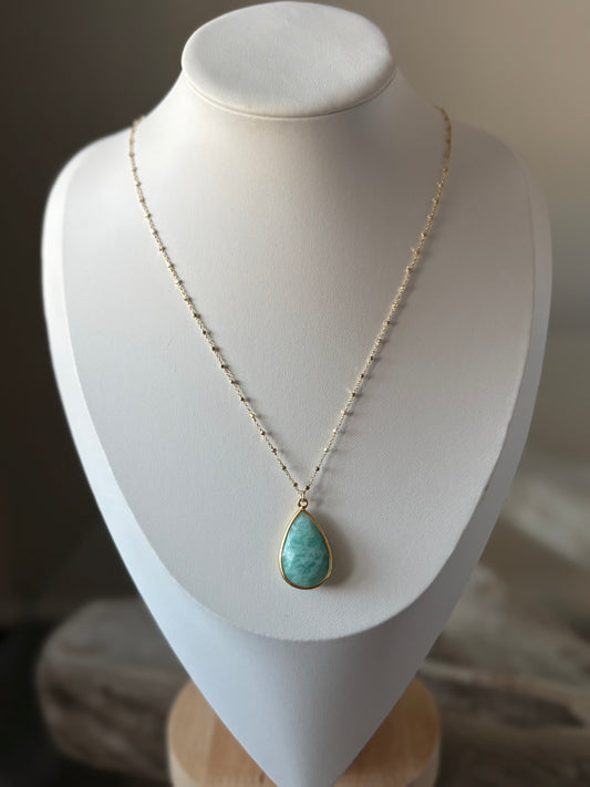Amazonite Teardrop Gold Chain Necklace