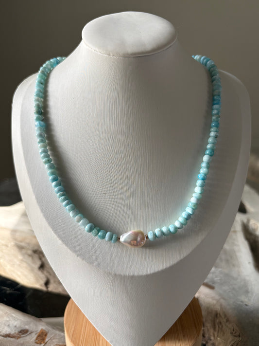 Larimar and Pearl Necklace