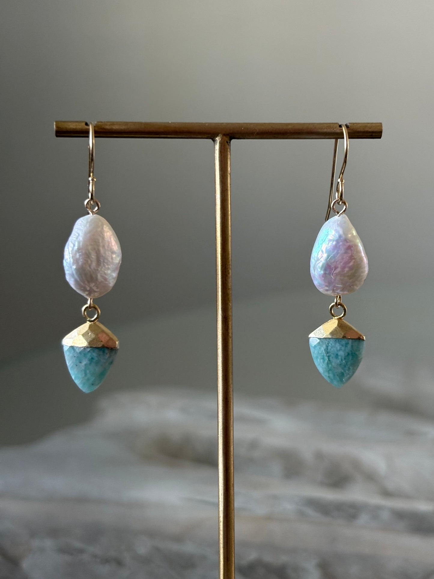 Amazonite and Pearl Earrings