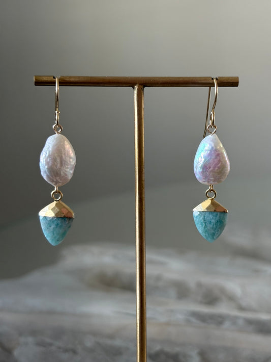Amazonite and Pearl Earrings