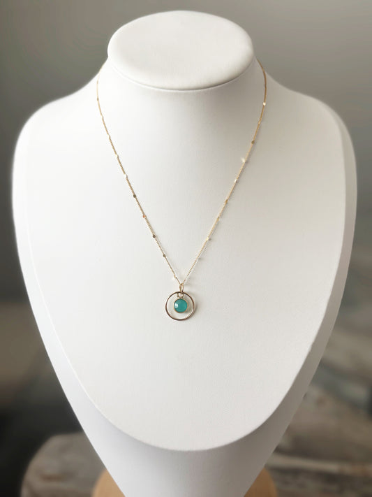 Chalcedony Hoop Gold Chain Necklace