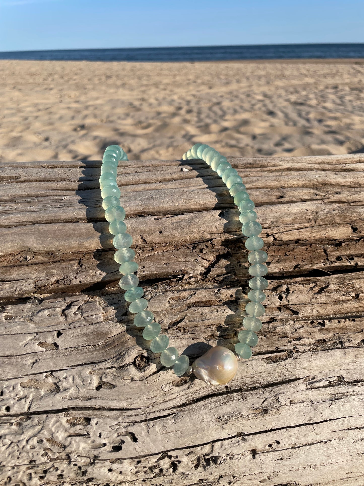 Aqua Chalcedony And X-Large Pearl Necklace