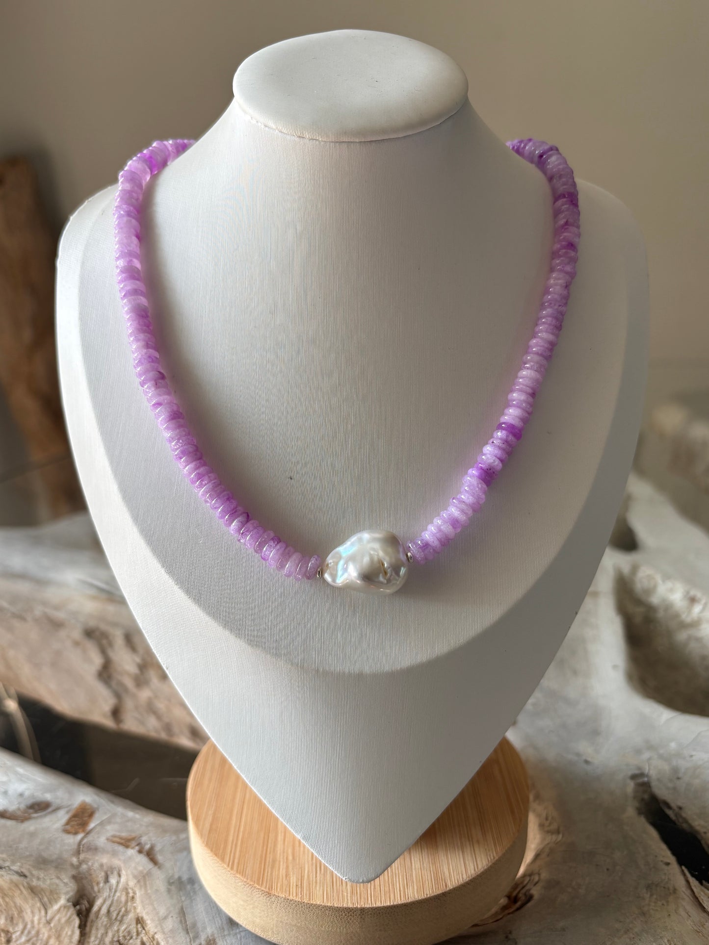 Kunzite Jade and Pearl Necklace