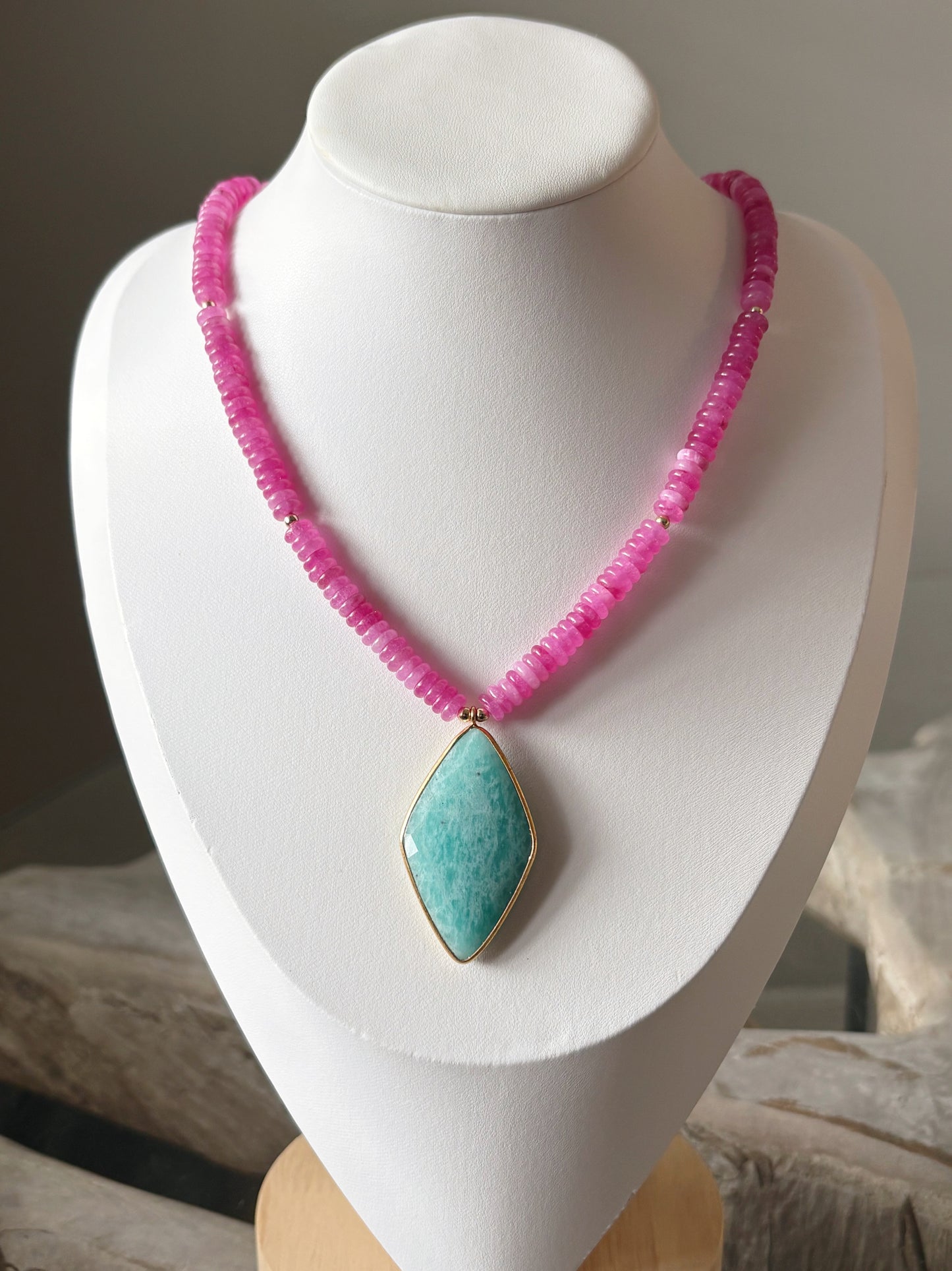 Pink Jade and Amazonite Necklace
