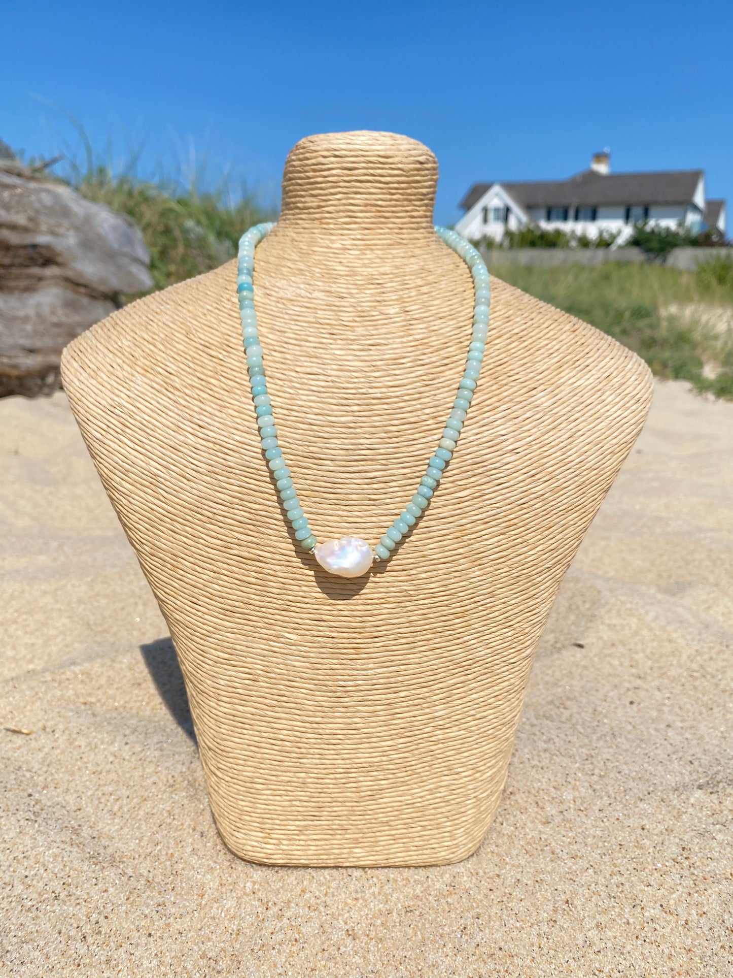 Amazonite and Baroque Pearl Necklace