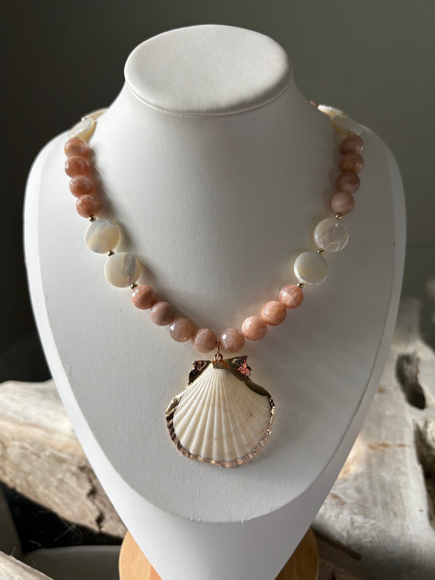 Peach Moonstone Shell Necklace