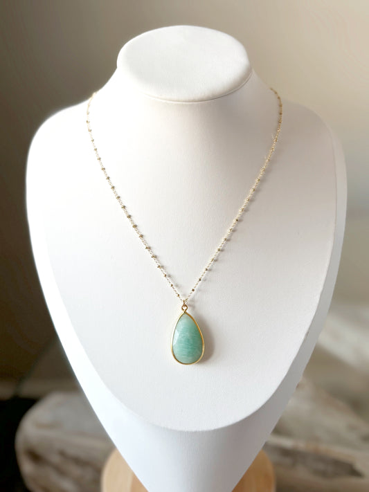 Amazonite Teardrop Gold Chain Necklace