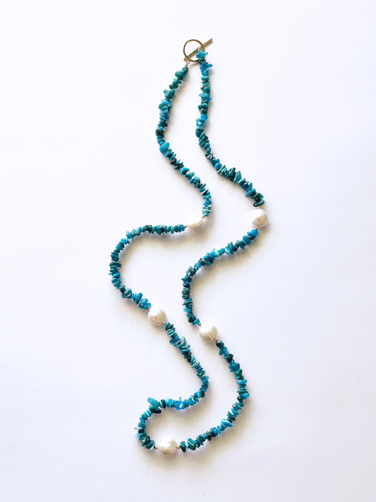 Apatite Chip and Pearl Necklace