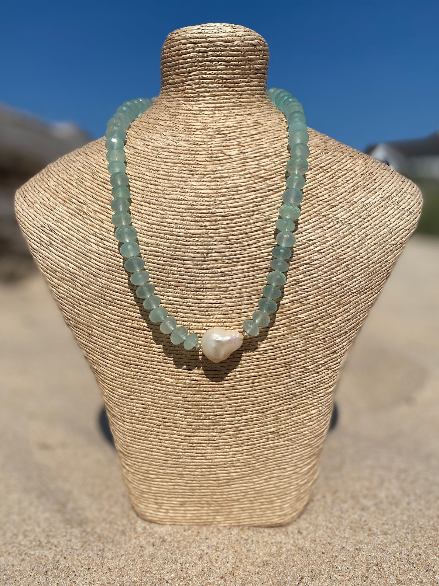 Aqua Chalcedony And X-Large Pearl Necklace