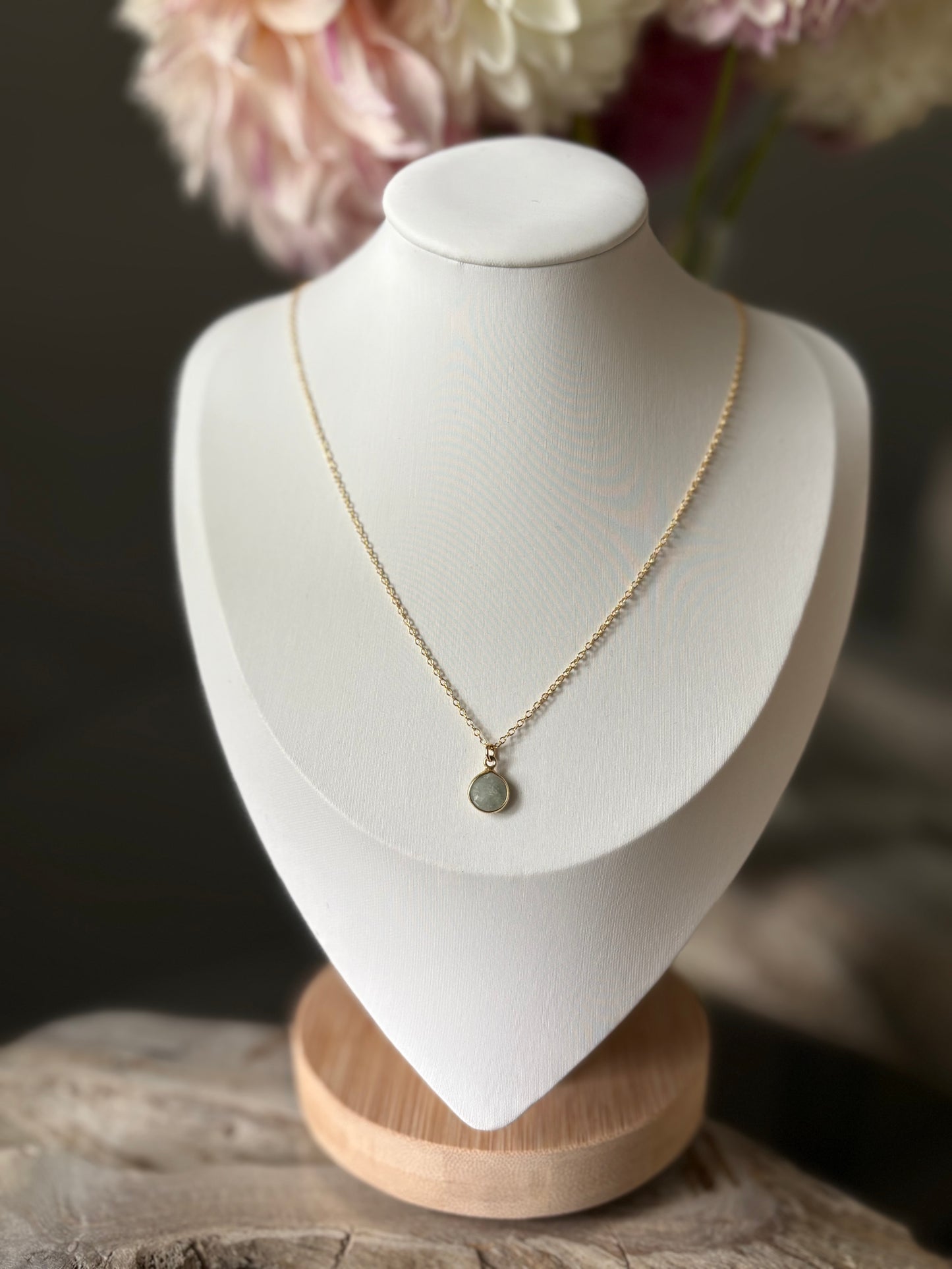16" Aquamarine Gold Filled Chain Necklace