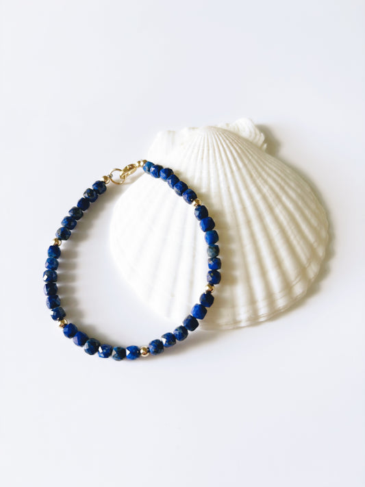 Lapis Cube Gold Bracelet