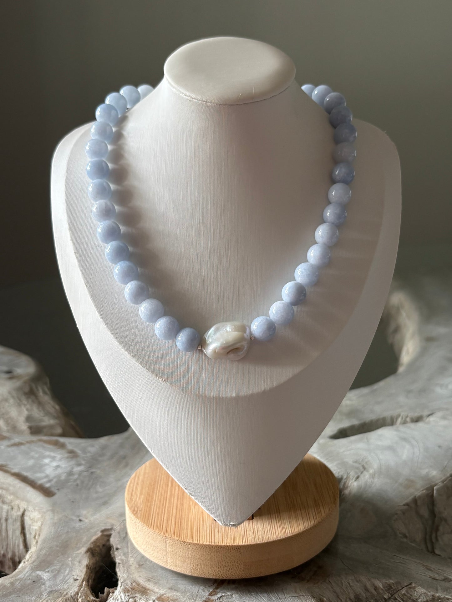 Baby Blue Jade and Pearl Necklace