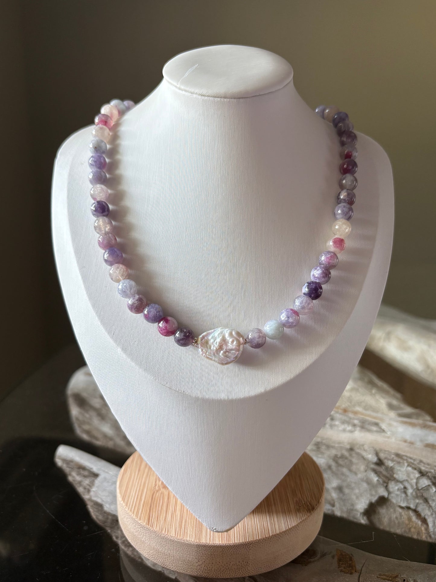 Purple Tourmaline and Pearl Necklace