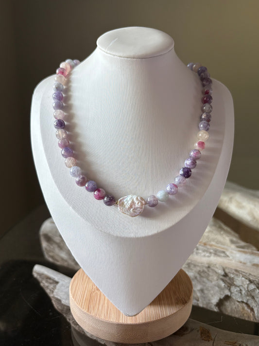 Purple Tourmaline and Pearl Necklace