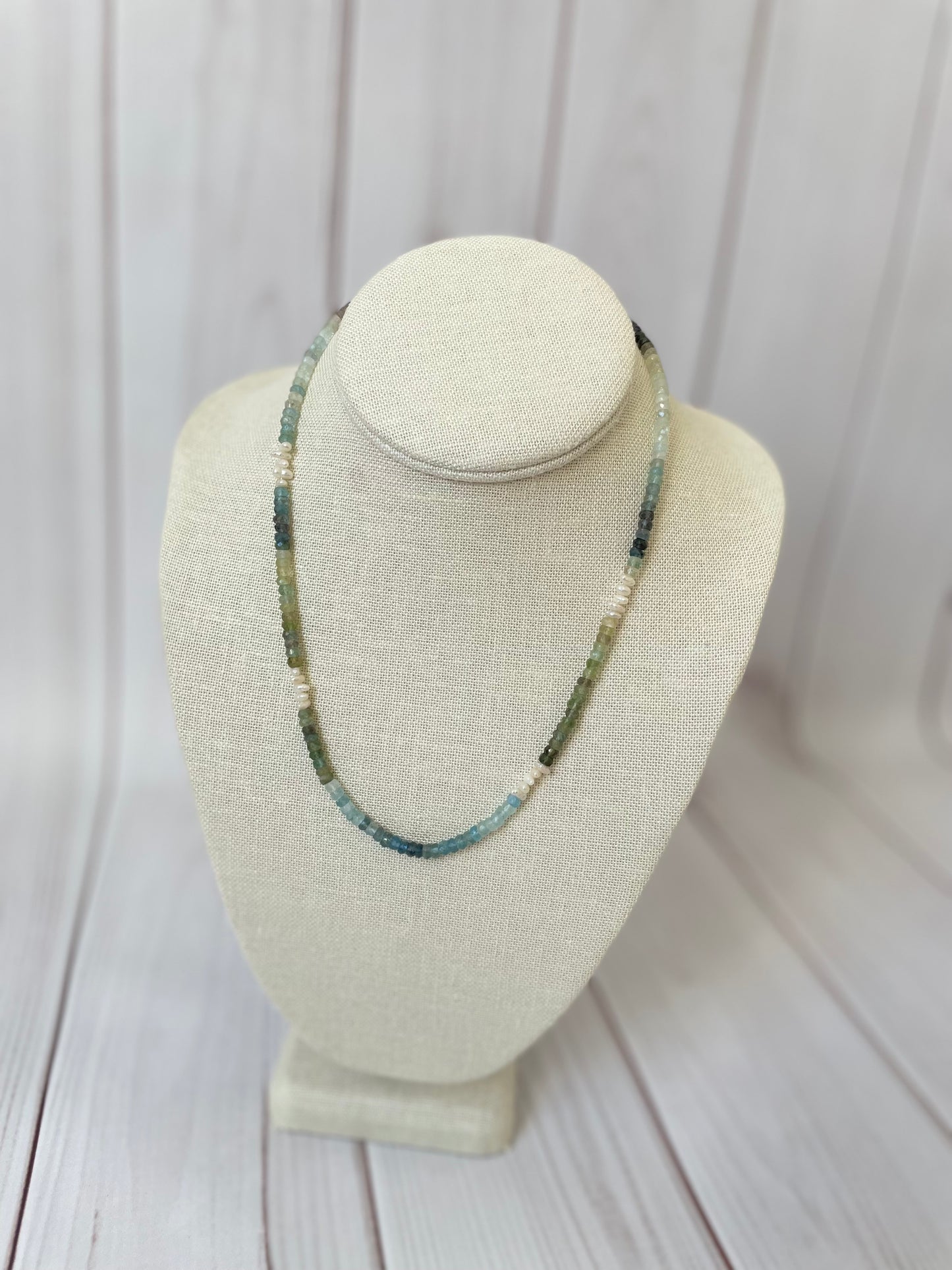 Moss Aquamarine and Heshi Pearl Necklace