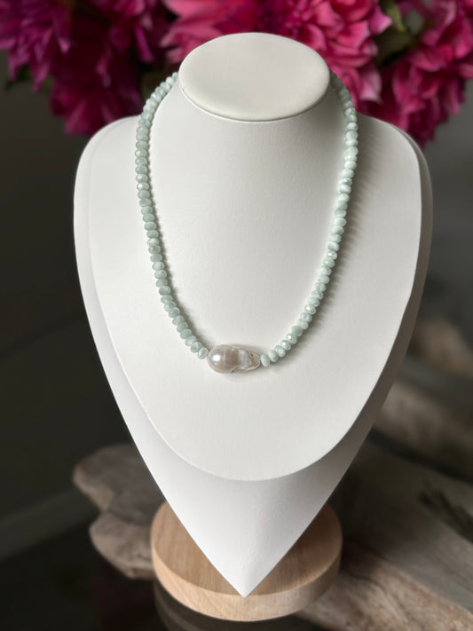 Green Moonstone Pearl Necklace