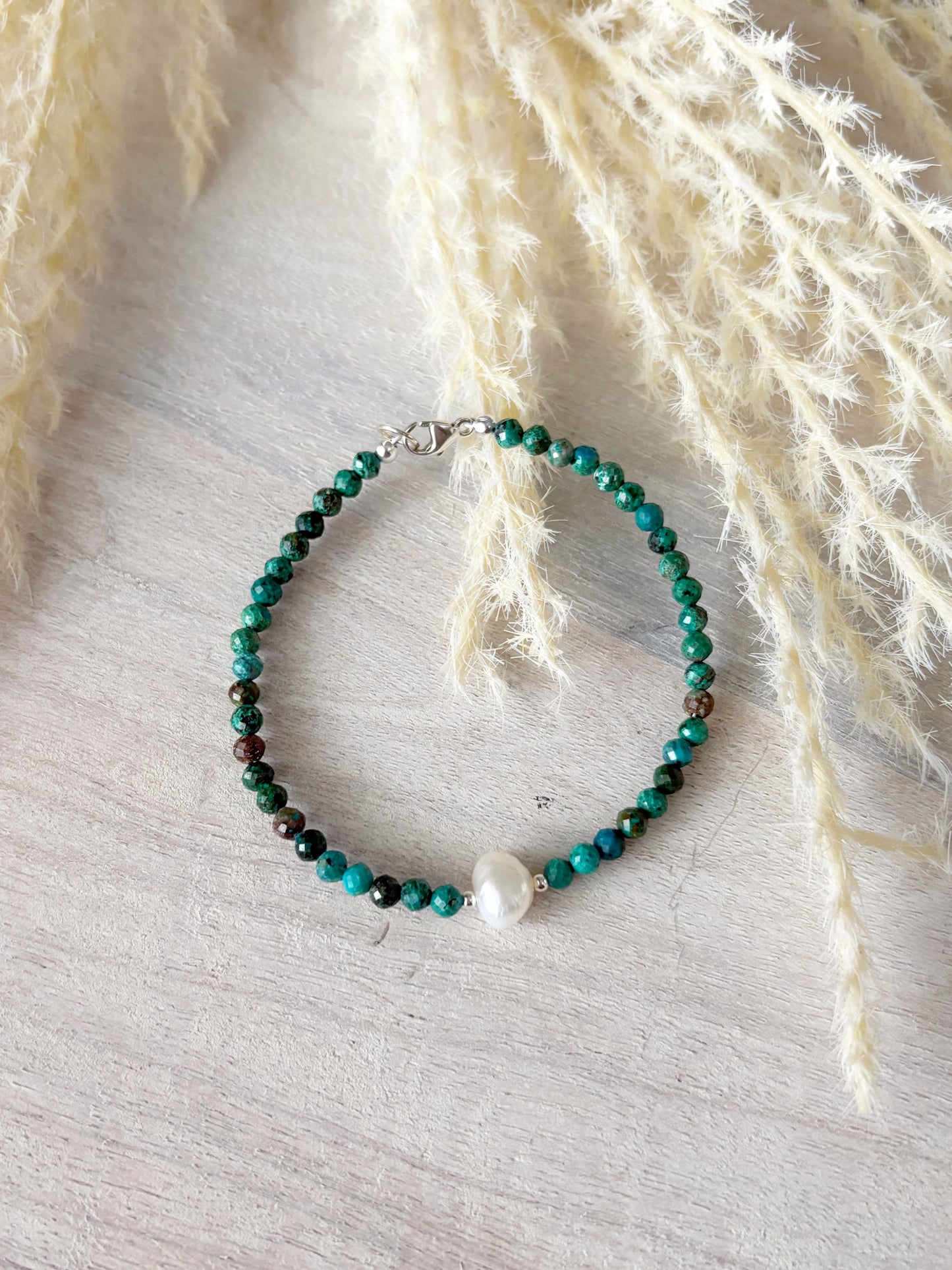 Chrysocolla and Pearl Bracelet