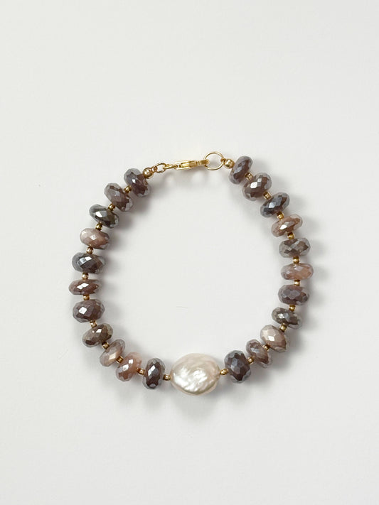 Chocolate Moonstone and Pearl Bracelet