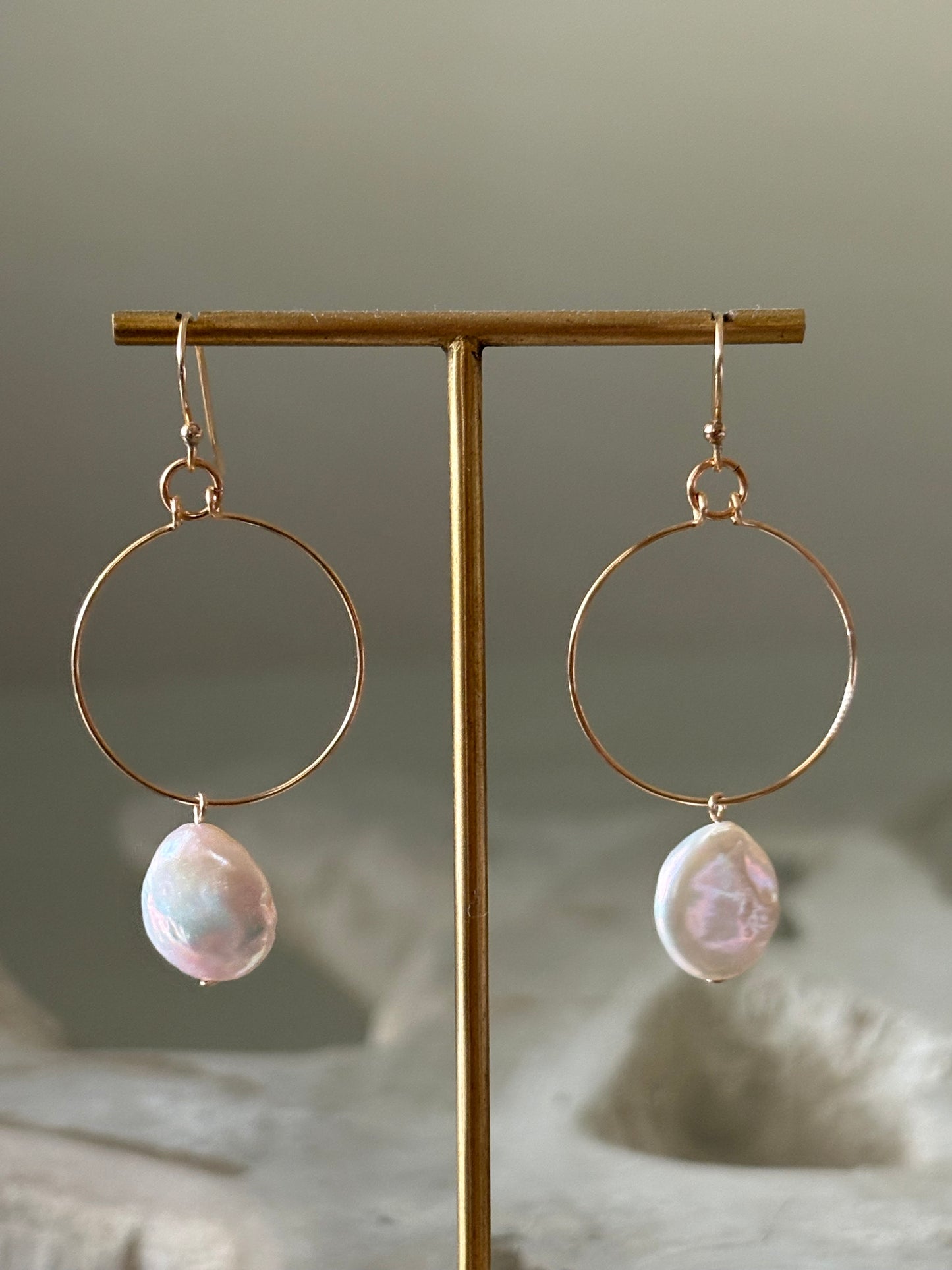 Gold Coin Pearl Earrings