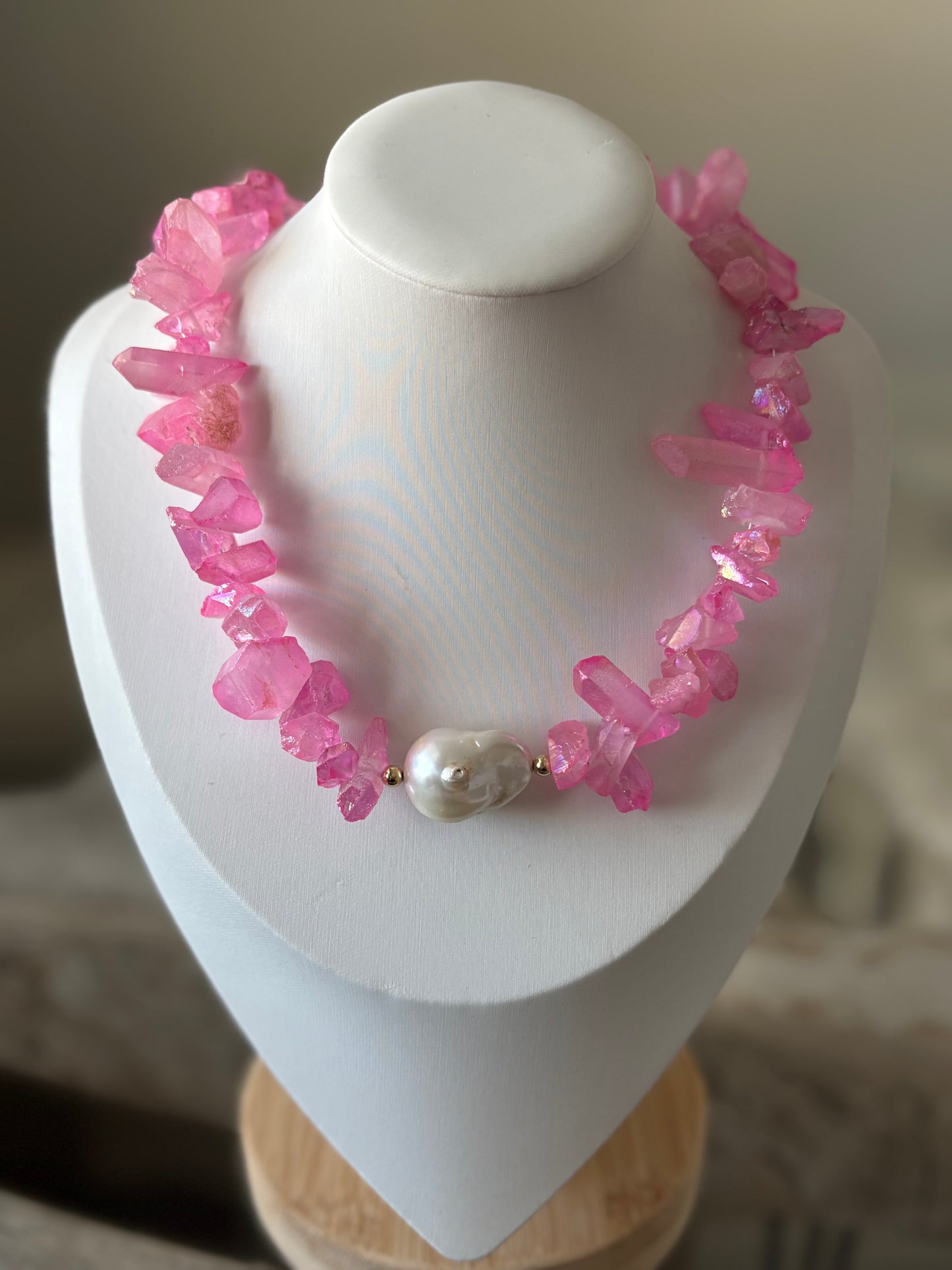Pink Quartz Pearl Necklace