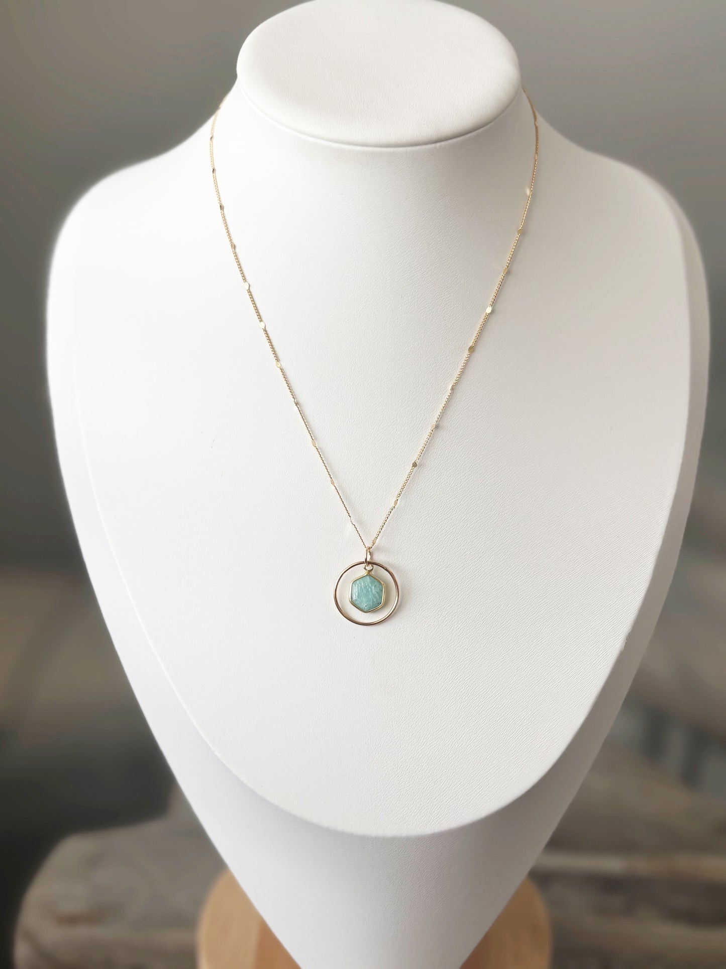 Amazonite Hoop Gold Chain Necklace