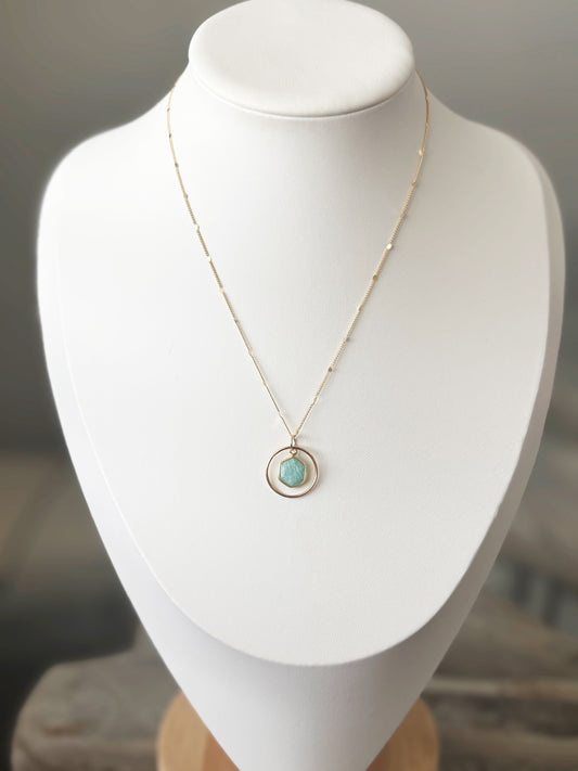 Amazonite Hoop Gold Chain Necklace