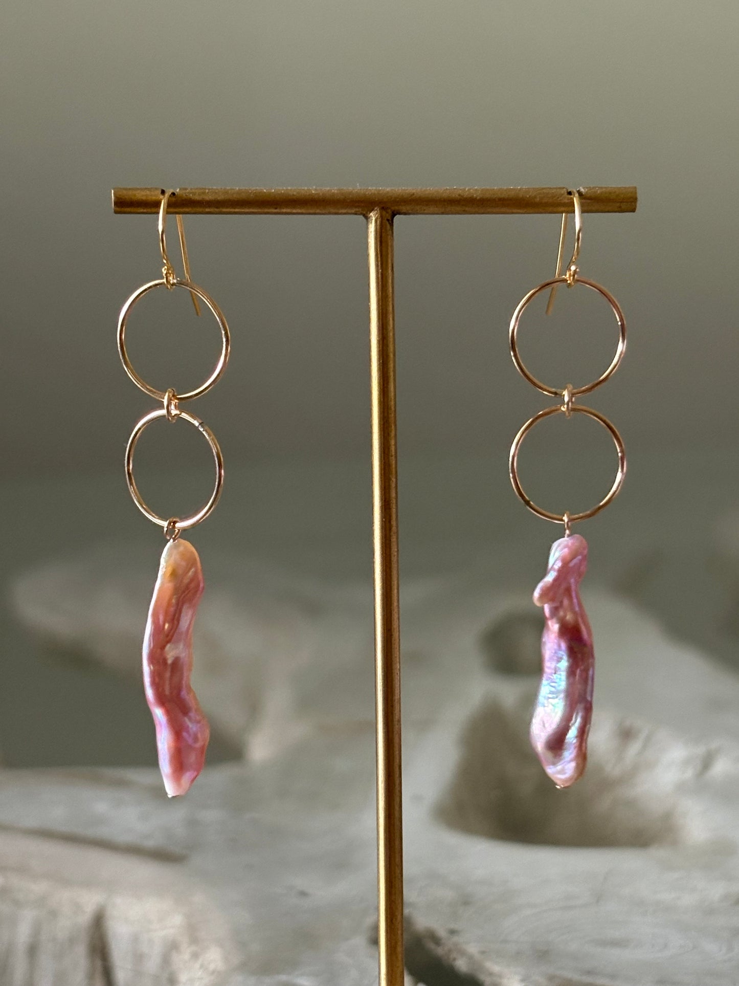 Gold Filled Hoops and Pink Pearl Earrings