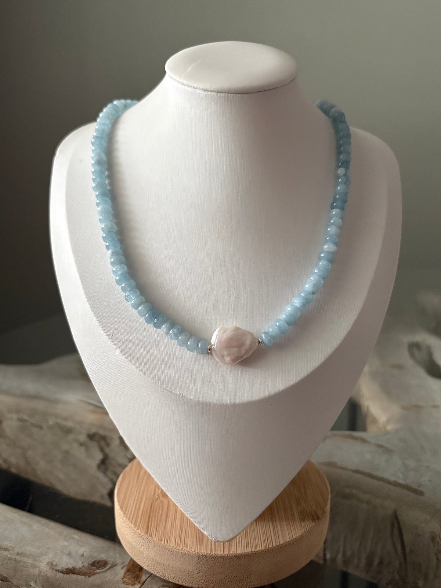Blue Jade and Pearl Necklace