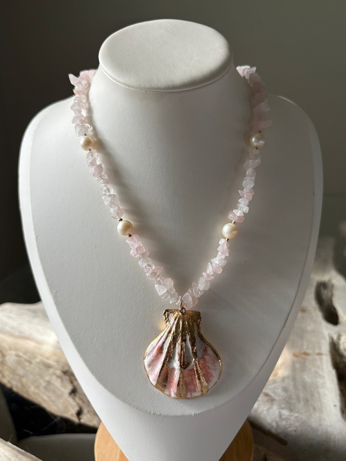 Rose Quartz and Shell Necklace