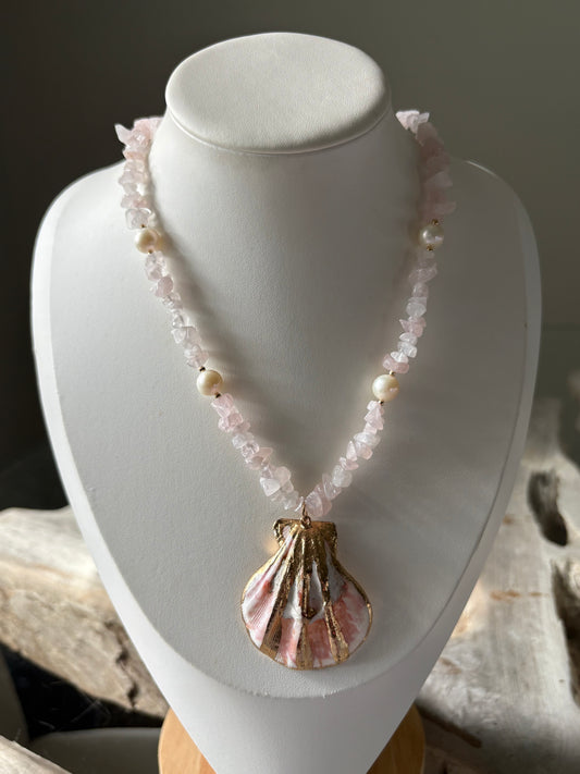 Rose Quartz and Shell Necklace
