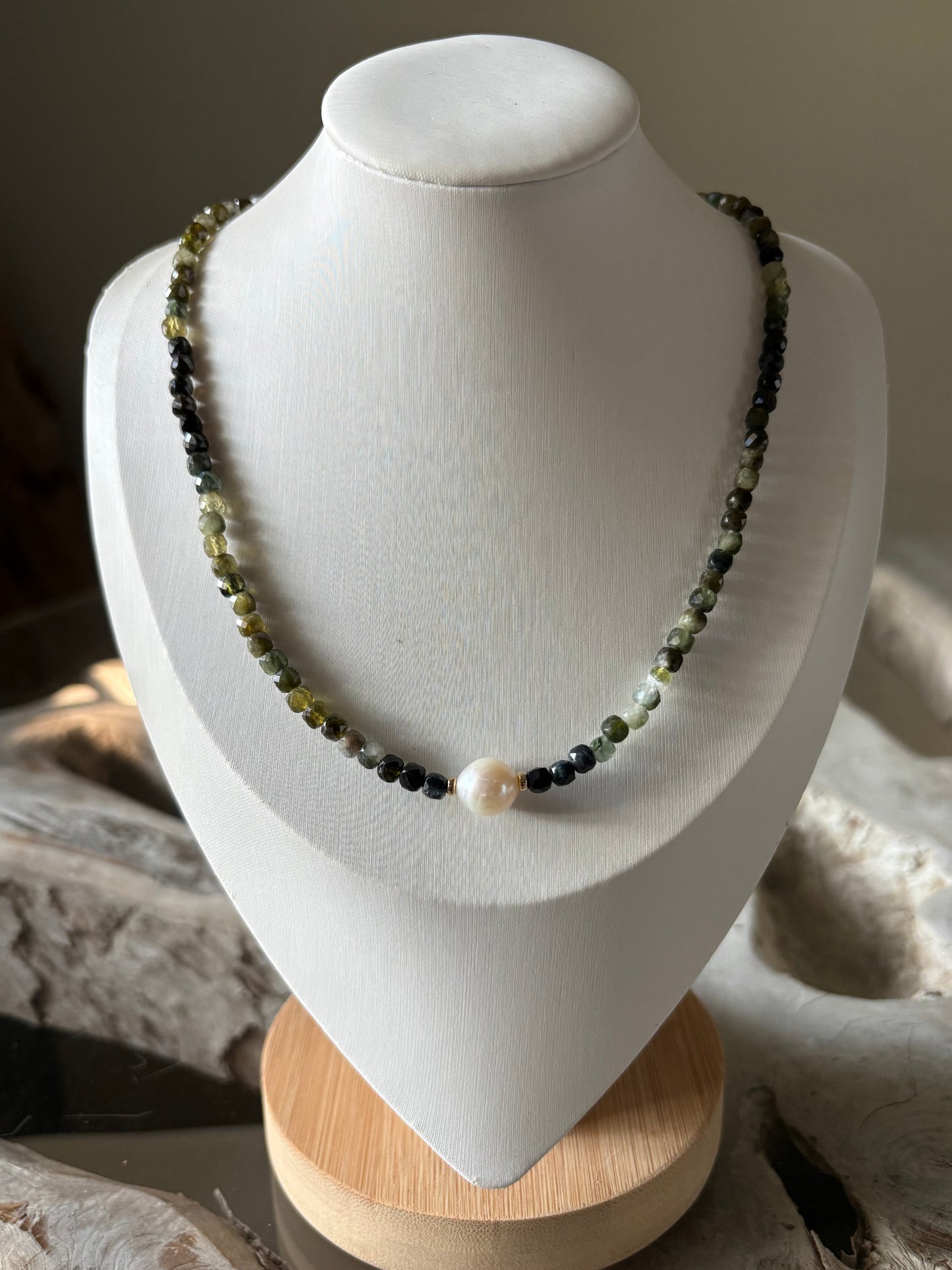 Green Tourmaline and Pearl Necklace