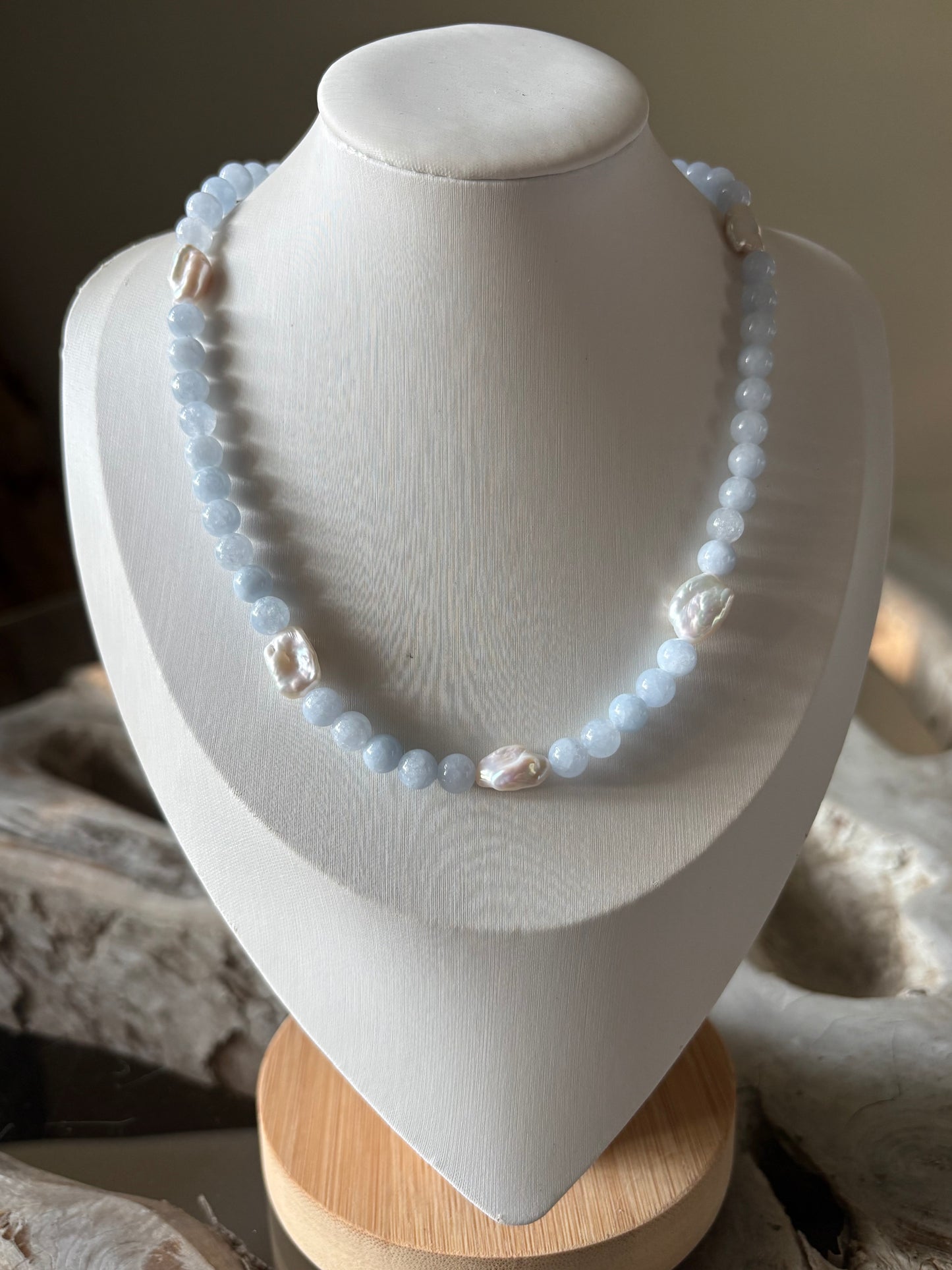 Blue Jade and Pearl Necklace